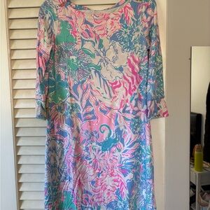 Lilly Pulitzer Pink, Aqua & Blue Floral Midi Dress